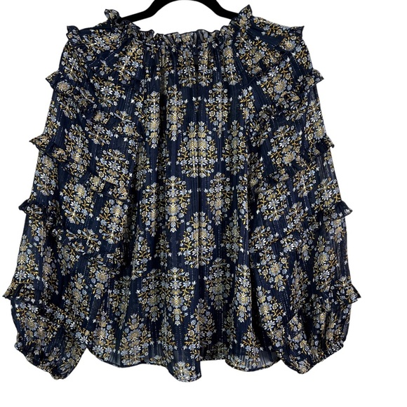 Express Women’s Blue Silver Multi Color Semi-Sheer Floral‎  Blouse Size Small - Picture 8 of 13